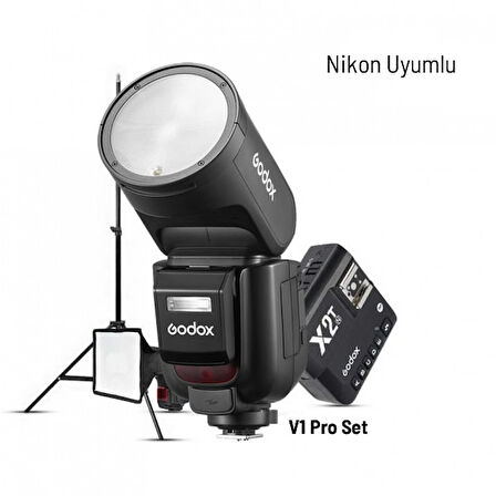 Godox V1 Pro Nikon Flaş Full Set (Flaş, X2 Tetikleyici, 15x20 Softbox, Tripod)