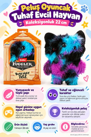 Fuggler Butt Ugly Pets Reek-O Mavi Siyah Peluş Oyuncak - 22.5 CM
