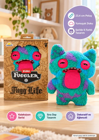 Fuggler Fugg Life Squidge Mavi Turkuaz Mor Şapkalı Peluş Oyuncak - 22.5 CM