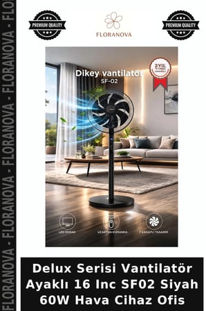 Delux Serisi Vantilatör Ayaklı 16 Inc SF02 Siyah 60W Hava Cihaz Ofis