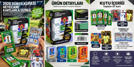 Panini FIFA 2026 Dünya Kupası 1 Golden Baller 3 L.E. Kart Toplam 37 Metal Kutulu Futbolcu Kartı Gri