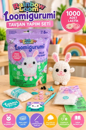 Rainbow Loom Loomigurumi Tavşan Yapım Seti 1000 Lastik Amigurumi Hobi Kiti A0222