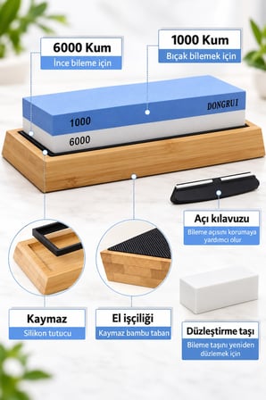 Bıçak Bileme Taşı Seti 1000/6000 Çift Taraflı Su Taşı Tabanlı Açı Kılavuzlu