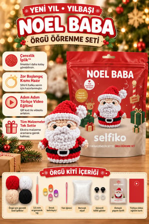 SELFIKO Yeni Yıl Yılbaşı Noel Baba Örgü Öğrenme Seti Amigurumi Başlangıç Hobi Kiti Videolu