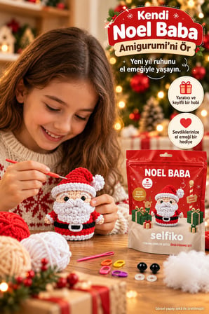 SELFIKO Yeni Yıl Yılbaşı Noel Baba Örgü Öğrenme Seti Amigurumi Başlangıç Hobi Kiti Videolu