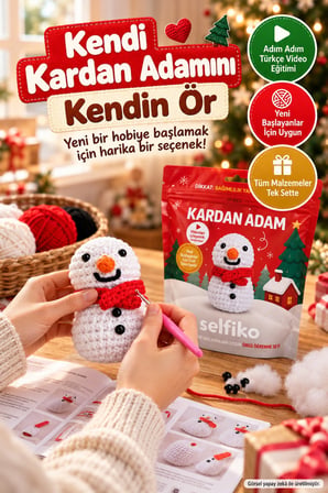 SELFIKO Yılbaşı Yeni Yıl Kardan Adam Örgü Öğrenme Seti Amigurumi Başlangıç Kiti Videolu Eğitim
