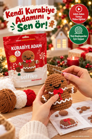 SELFIKO Kurabiye Adam Örgü Öğrenme Seti Yılbaşı Yeni Yıl Amigurumi Başlangıç Hobi Kiti