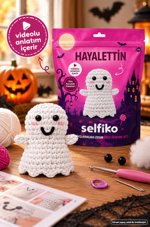 SELFIKO Hayalettin Cadılar Bayramı Halloween Amigurumi Örgü Kiti Hayalet Video Eğitimli Hobi Seti