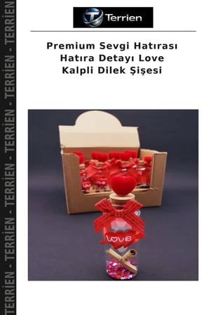 Premium Sevgi Hatırası Hatıra Detayı Love Kalpli Dilek Şişesi