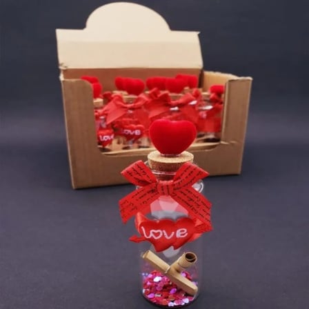 Premium Sevgi Hatırası Hatıra Detayı Love Kalpli Dilek Şişesi