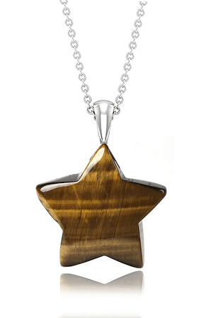 Sertifikalı Kaplan Gözü Doğal Taş Yıldız Model Kolye