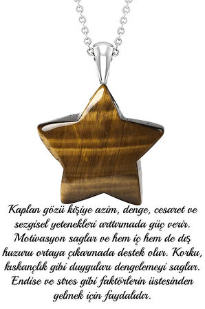 Sertifikalı Kaplan Gözü Doğal Taş Yıldız Model Kolye