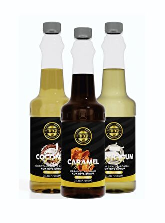 Avantajlı 3'lü Paket (karamel Hindistan Cevizi Damla Sakız) Kahve Şurubu 750 Ml