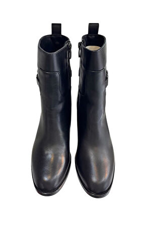 Siyah Hakiki  Deri İçi Sıcak Astarlı Topuklu Bot