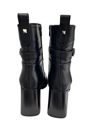 Siyah Hakiki  Deri İçi Sıcak Astarlı Topuklu Bot