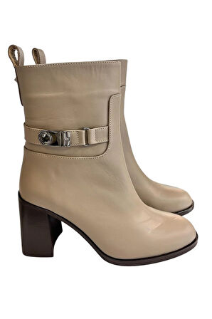 Vizon Hakiki Deri İçi Sıcak Astarlı Topuklu Bot