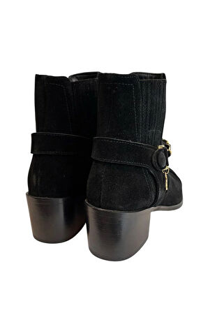 Siyah Hakiki Süet Deri Zincir Detay  Bot