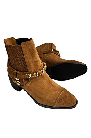 Taba Hakiki Süet Deri Zincir Detay  Bot