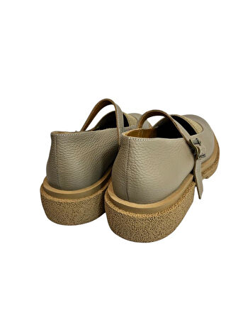 Bej Hakiki Deri Üst Kısmı Lastikli Babet