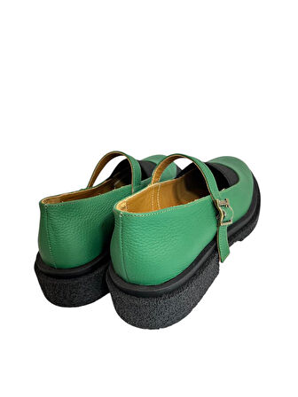 Yeşil Hakiki Deri Üst Kısmı Lastikli Babet