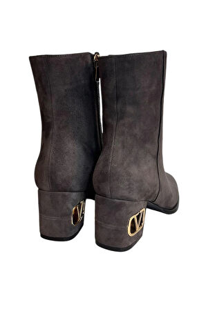 Antrasit Hakiki Süet Deri İçi Sıcak Astar Topuklu Bot