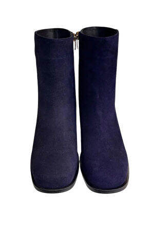 Lacivert Hakiki Süet Deri İçi Sıcak Astar Topuklu Bot