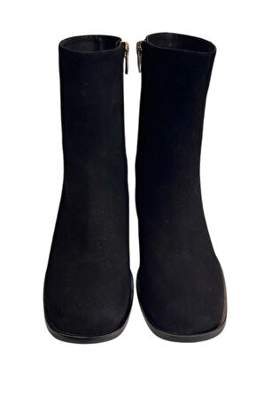 Siyah Hakiki Süet Deri İçi Sıcak Astar Topuklu Bot