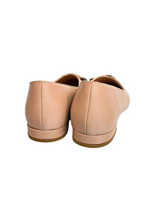 Pudra Hakiki Deri Fiyonk Tokalı Babet Ayakkabı