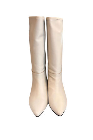 Bej Hakiki Deri Kısa Boy Çizme 