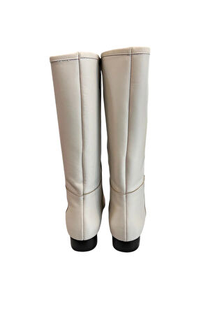 Bej Hakiki Deri Kısa Boy Çizme 