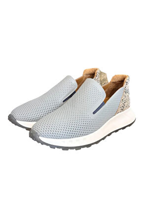 Gri Hakiki Deri Yanları Lastikli Comfort Taban Sneaker