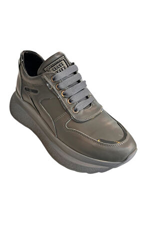 Gri Hakiki Deri Comfort Taban Sneaker