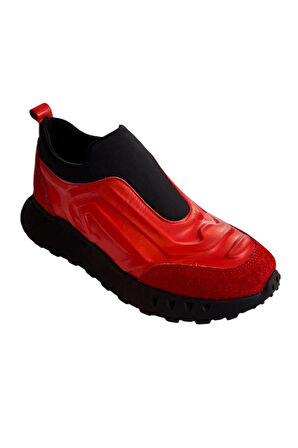 Kırmızı Hakiki Deri Comfort Taban Sneaker