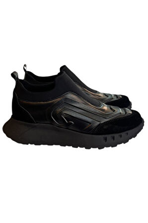 Siyah Hakiki Deri Comfort Taban Sneaker