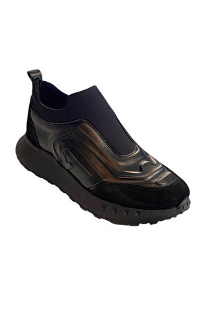 Siyah Hakiki Deri Comfort Taban Sneaker