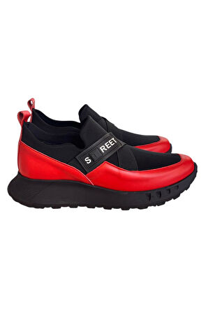 Kırmızı Hakiki Deri Comfort Taban Sneaker