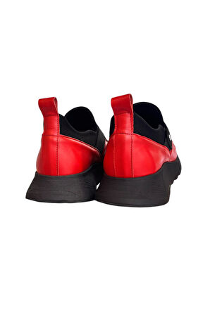 Kırmızı Hakiki Deri Comfort Taban Sneaker