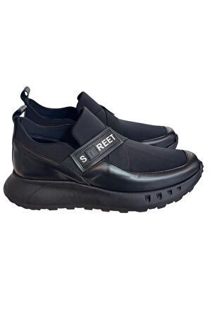 Siyah Hakiki Deri Comfort Taban Sneaker