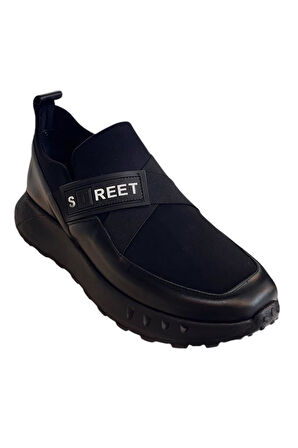 Siyah Hakiki Deri Comfort Taban Sneaker