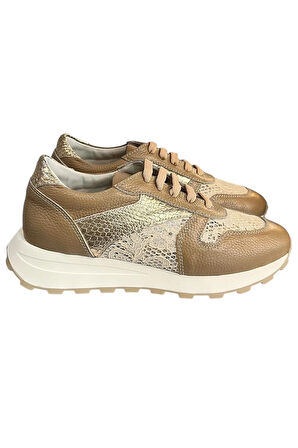 Bej Hakiki Deri Dantel Detay Comfort Taban Sneaker 