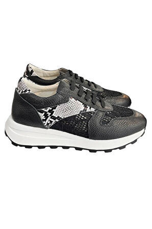 Siyah Hakiki Deri Dantel Detay Comfort Taban Sneaker 