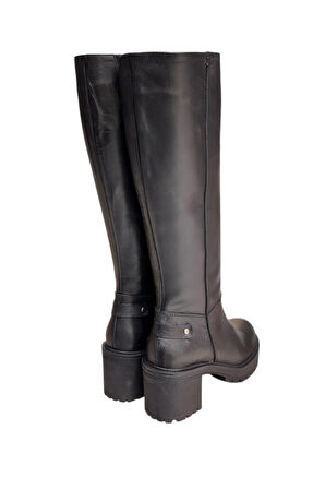 Siyah Hakiki Deri Fermuarlı Çizme 