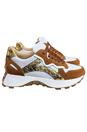 Beyaz Hakiki Deri Taba Garnili Comfort Taban Bağcıklı Sneaker
