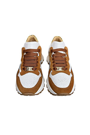 Beyaz Hakiki Deri Taba Garnili Comfort Taban Bağcıklı Sneaker