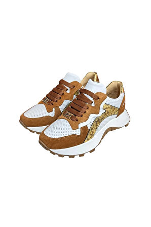 Beyaz Hakiki Deri Taba Garnili Comfort Taban Bağcıklı Sneaker