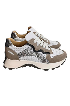 Beyaz Hakiki Deri Vizon Garnili Comfort Taban Bağcıklı Sneaker