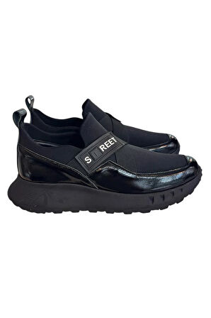 Siyah Rugan Hakiki Deri Comfort Taban Sneaker
