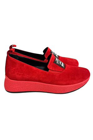 Kırmızı Hakiki Süet Deri Comfort Taban Sneaker