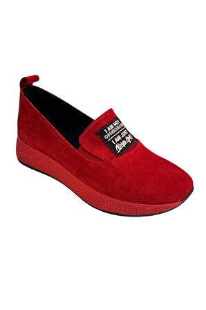 Kırmızı Hakiki Süet Deri Comfort Taban Sneaker