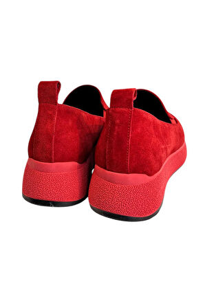 Kırmızı Hakiki Süet Deri Comfort Taban Sneaker